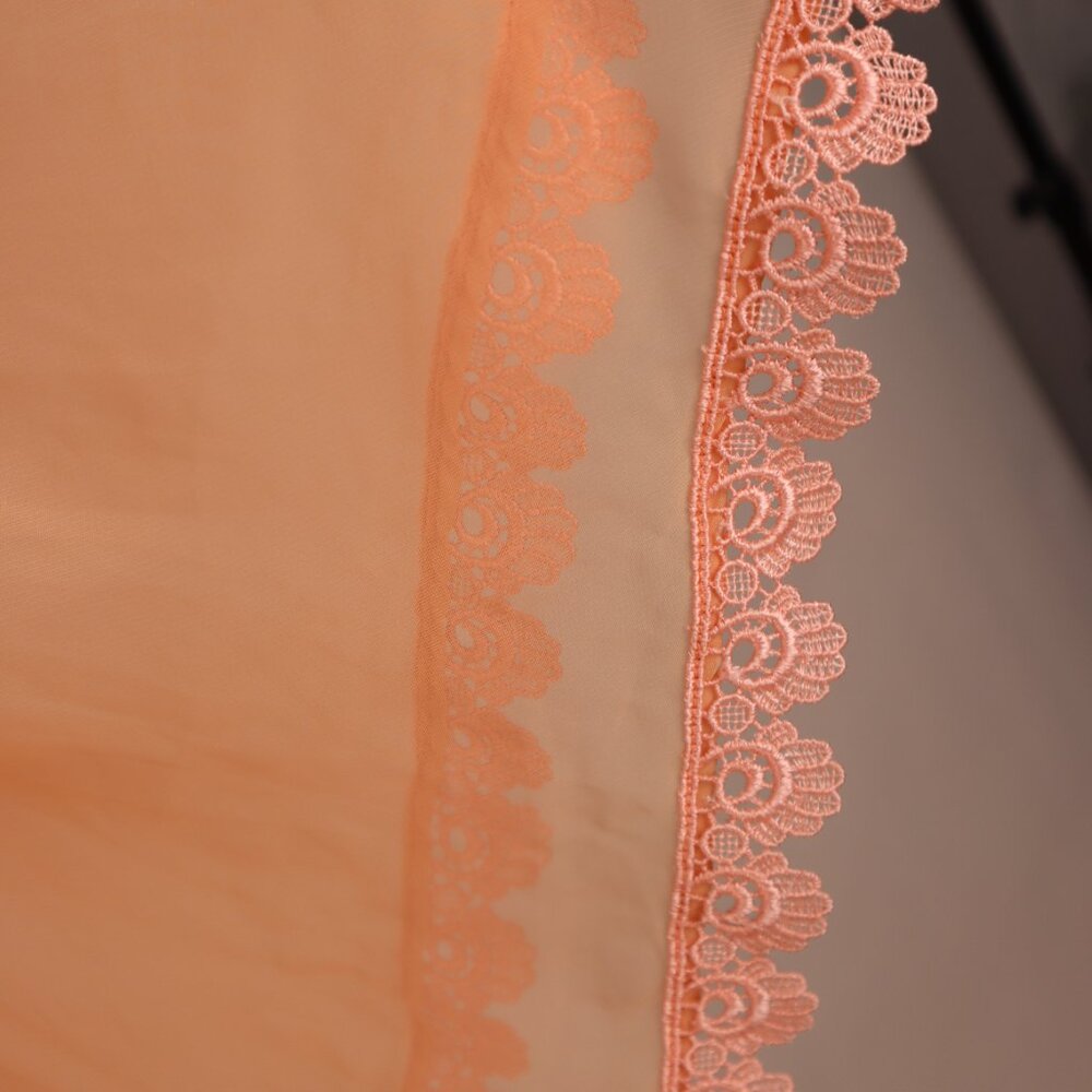 🌺 Vtg Apricot Peach Long Chiffon Lace Caftan Dress Nightgown Lounger Hostess L - Picture 6 of 8
